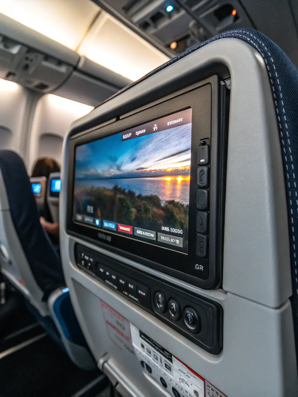 A close-up shot of an Arincboard aircraft monitor showcasing its high-resolution display and vibrant colors, emphasizing the visual clarity and immersive experience it provides to passengers.